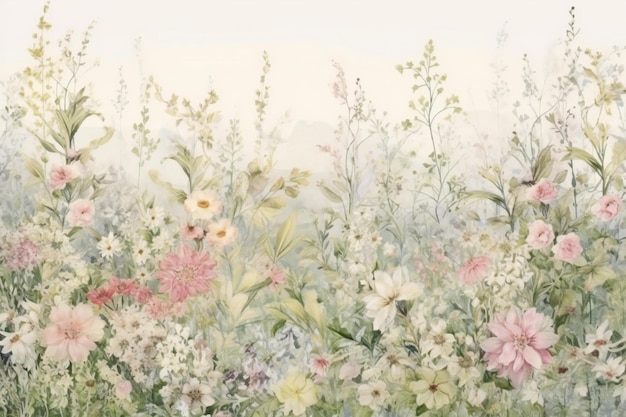 Vintage background with flowers Handmade painting on canvas with pastel colors