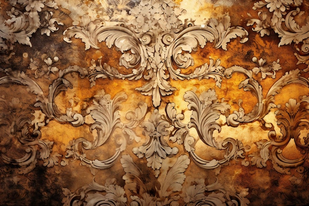 Vintage baroque ornament on grunge background with copy space