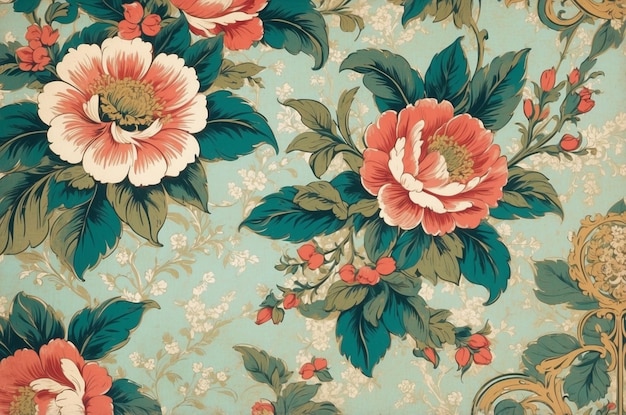 Vintage baroque wallpaper with ornaments and flowers