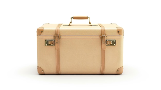 vintage beige suitcase isolated on white background