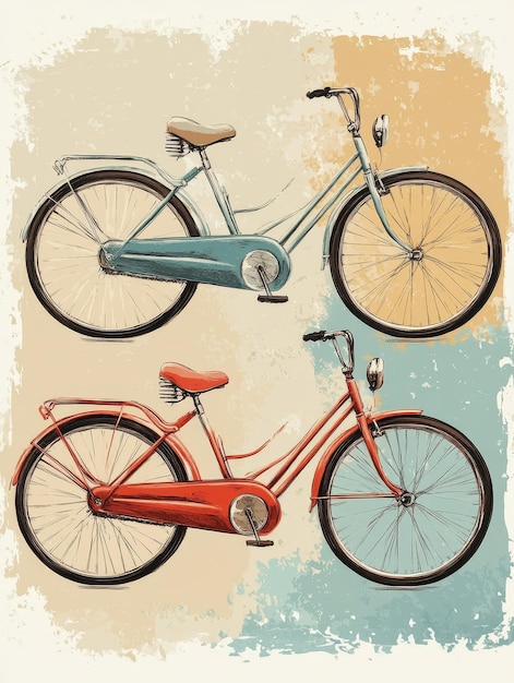 Vintage Bicycle Duo on Grunge Background