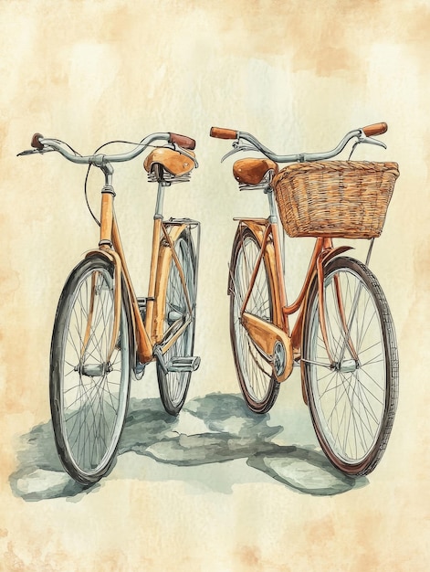 Vintage Bicycle Duo Watercolor Illustration