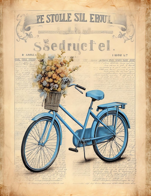 Vintage Bicycle old paper junk journal digital paper