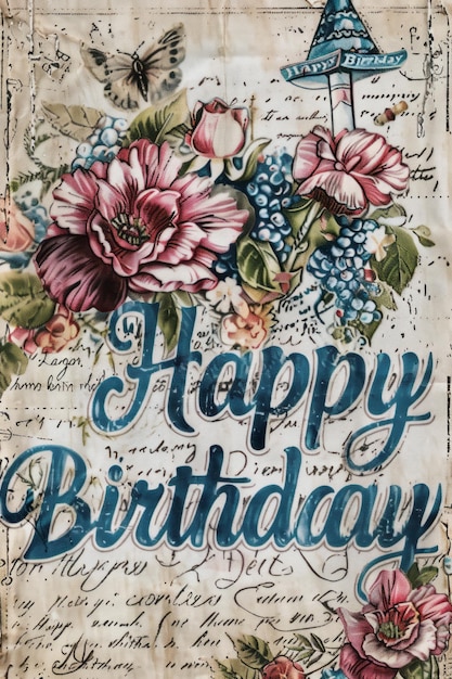 Photo vintage birthday collage of birthdays symbols mixed with funny elements photos