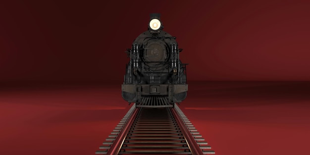 Vintage black locomotive on a red background