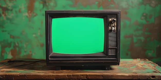 Vintage black TV with green screen from ss against VCR backdrop for custom images Concept Green Screen Technology Vintage TV VCR Backdrop Custom Images Retro Aesthetic