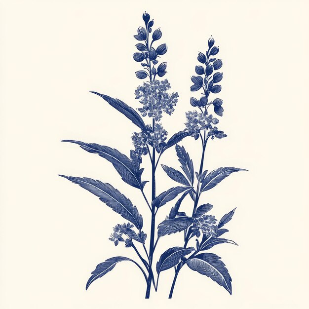 Vintage black and white image of medicinal plant Ocimum sanctum