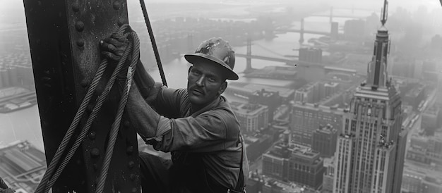 Photo vintage black and white photograph of an old time construction