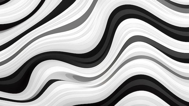 Vintage black and white trippy wave patterns on white background