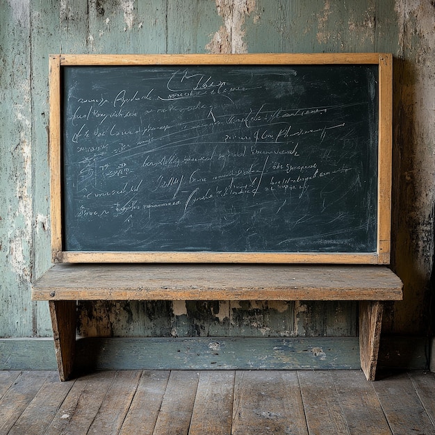 Photo vintage blank chalkboard with faint chalk marks on rustic wall