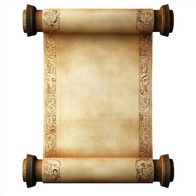 Photo vintage blank old parchment scroll paper sheet on white background