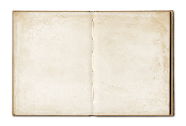 Vintage blank open notebook isolated on white