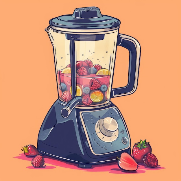 Photo vintage blender filled with fresh fruit for a summer smoothie