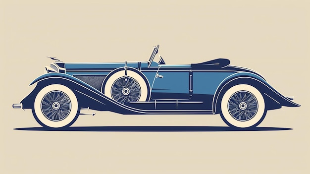 A vintage blue convertible car in a classic minimalist style