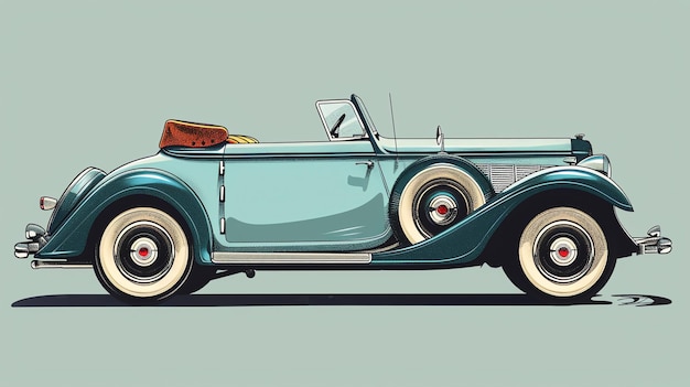 A vintage blue convertible car with a brown top