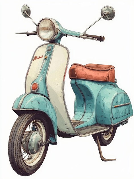 Vintage Blue Scooter Illustration