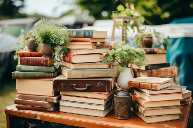 Vintage books at thrift shop arrangement