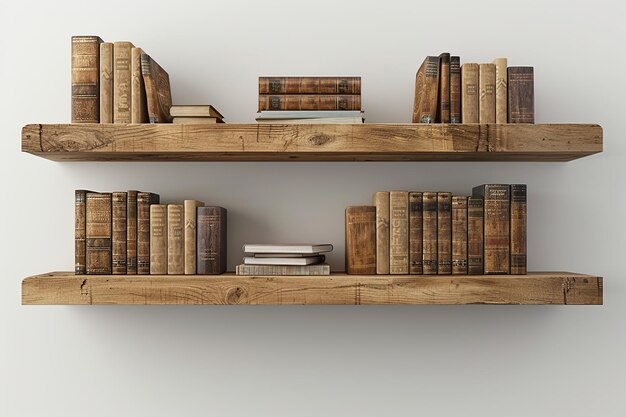 Photo vintage books on wooden shelves