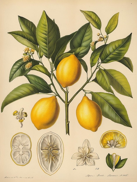 Photo a vintage botanical detailed illustration of the lemon tree