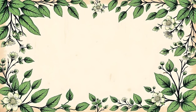 Vintage Botanical Frame with Green Floral Elements