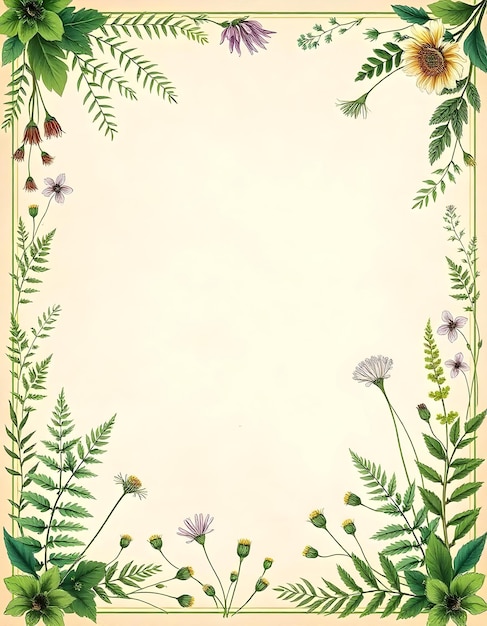 Vintage Botanical Frame with Green Floral Elements