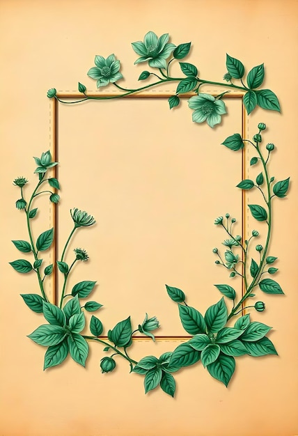 Vintage Botanical Frame with Green Floral Elements