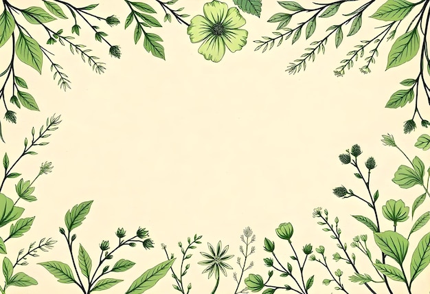 Vintage Botanical Frame with Green Floral Elements