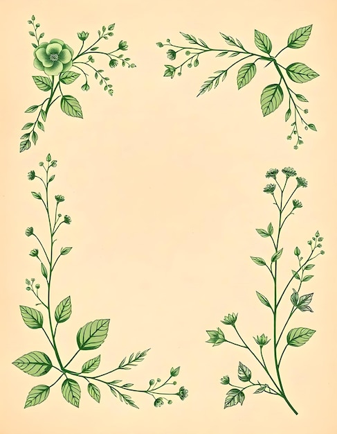 Vintage Botanical Frame with Green Floral Elements