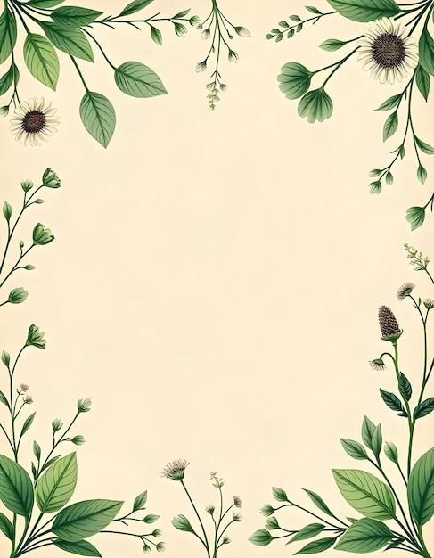 Vintage Botanical Frame with Green Floral Elements