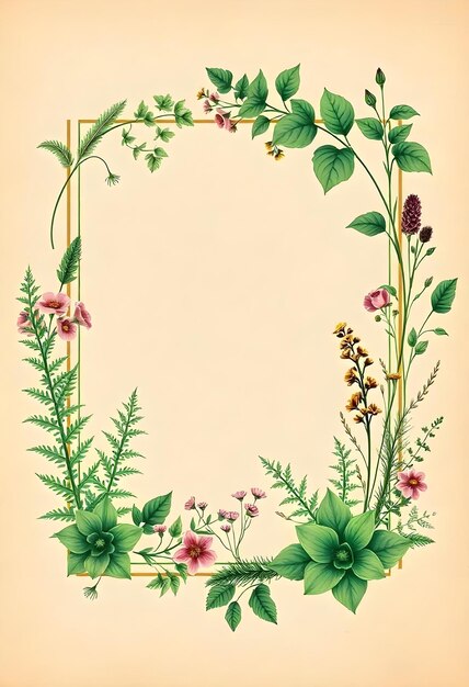 Photo vintage botanical frame with green floral elements