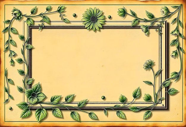 Vintage Botanical Frame with Green Floral Elements