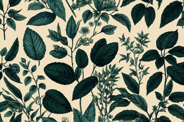 Photo vintage botanical pattern with leaves