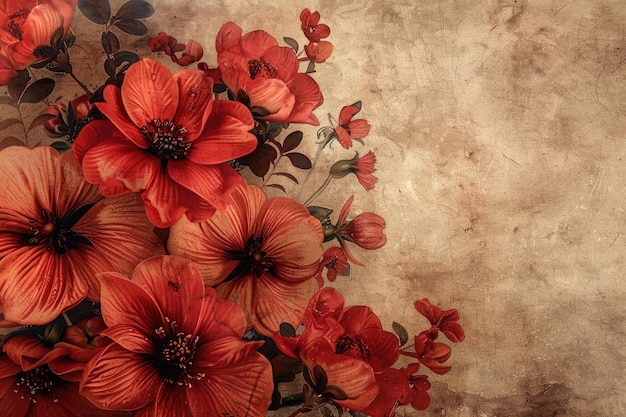 Vintage bouquet of beautiful red flowers Floral background