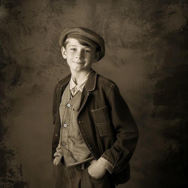 Photo vintage boy sepia tone nostalgic oldfashioned child portrait retro style historic classic