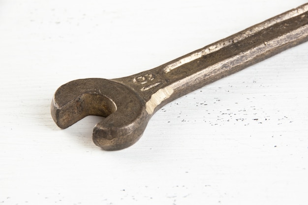 Vintage bronze wrench close up