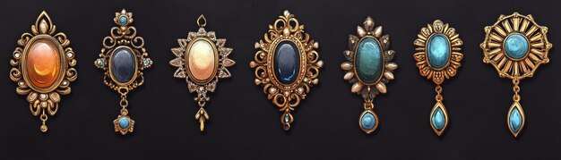 Photo vintage brooch collection with intricate designsvector illustrations