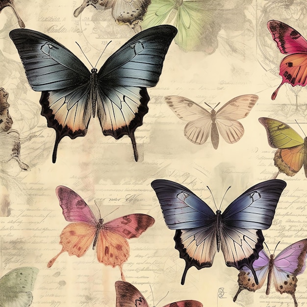 Vintage Butterfly old paper junk journal digital paper