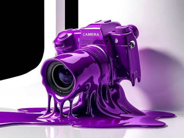 Vintage camera 3d rendering of camera melting illustration for photography day