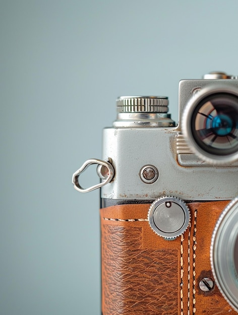 Photo vintage camera closeup retro photography equipment with leather finish