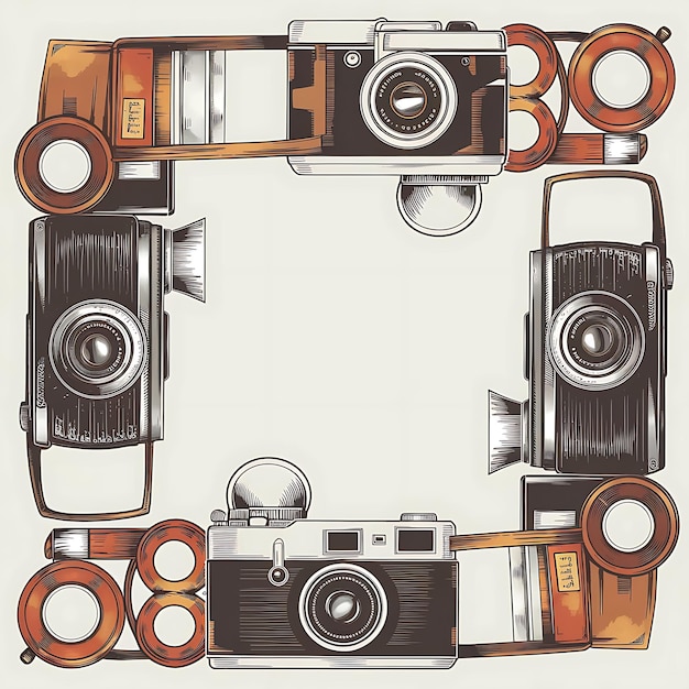 Photo vintage camera and film reel border vector retro photographythemed design