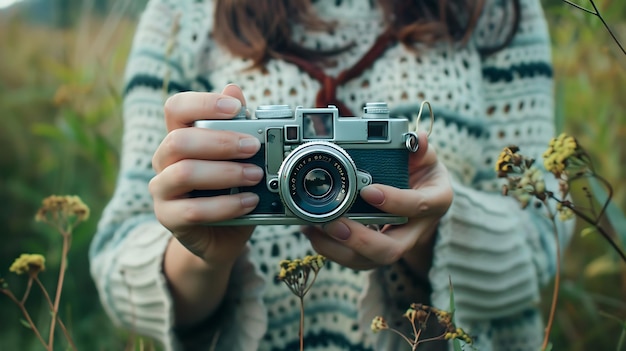 Vintage Camera in Hand a Moment Captured