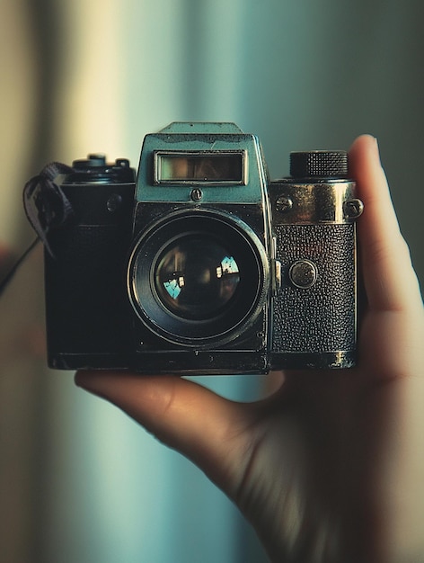 Photo vintage camera in hand nostalgia and photography enthusiasm