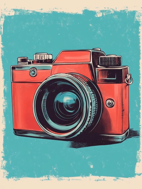 Vintage Camera Illustration on Grunge Background