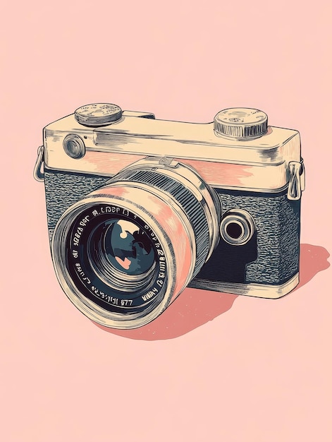 Vintage Camera Illustration on a Pink Background