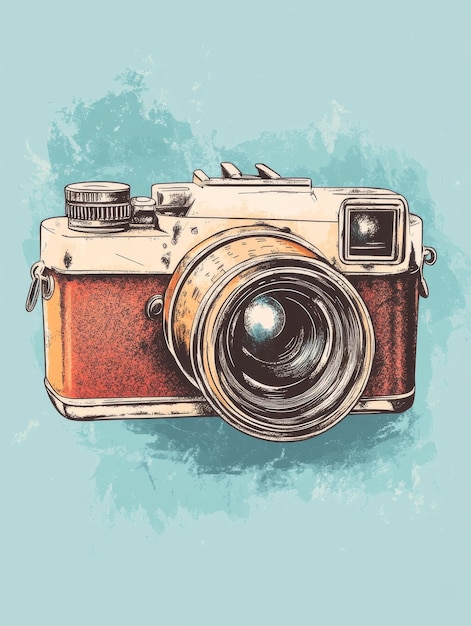 Vintage Camera Illustration with Grunge Background