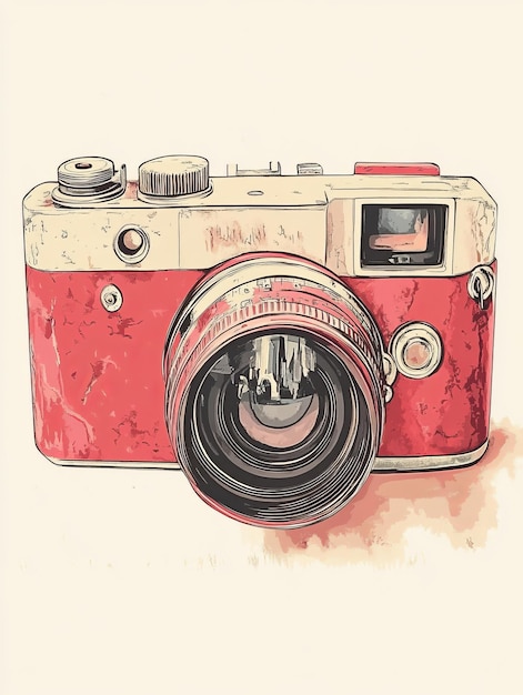 Vintage Camera Illustration with a Red Body