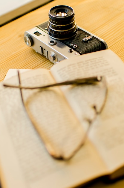 Vintage camera on the table