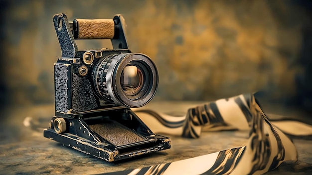 Photo vintage camera with film strip