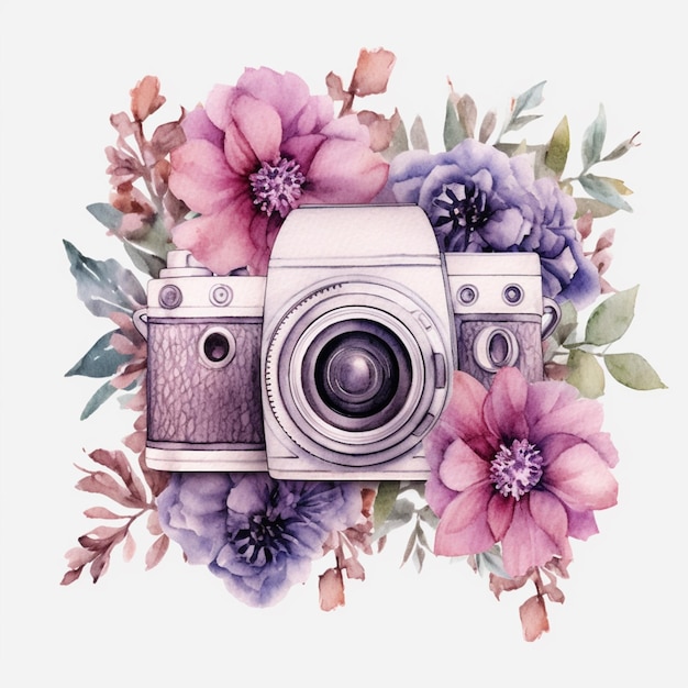 A vintage camera with flowers on it