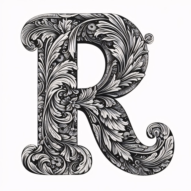 Vintage capital letter R in the style of Baroque